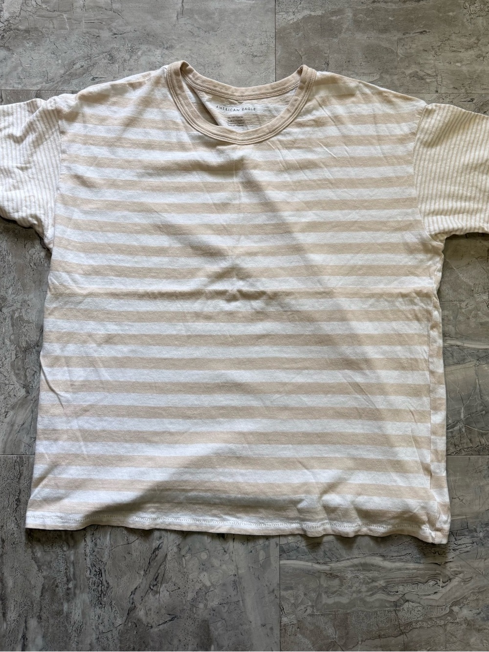 American Eagle Outfitters Men’s Cream & White Striped Short Sleeve Tee